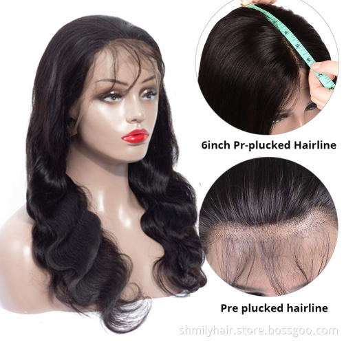 Shmily Wholesale Cheap Body Wave Human Hair Wig Vendor Pure Brazilian Virgin Hair Lace Front Wig For Black Women On Sale